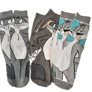 Looney Tunes Bugs Bunny Socks Cartoon 3 Pair Men Crew Size 6-12 NWOT